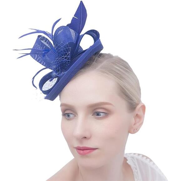 Fascinators for Women Tea Party Hat 2 Blue - Picture 3 of 6